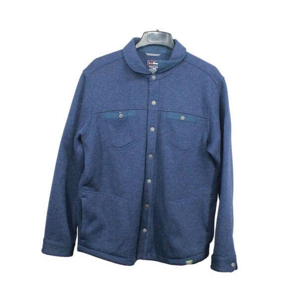 LL Bean Beans Sweater Fleece Shirt Jacket Snap Placket Polyester Blue Large - Picture 1 of 10